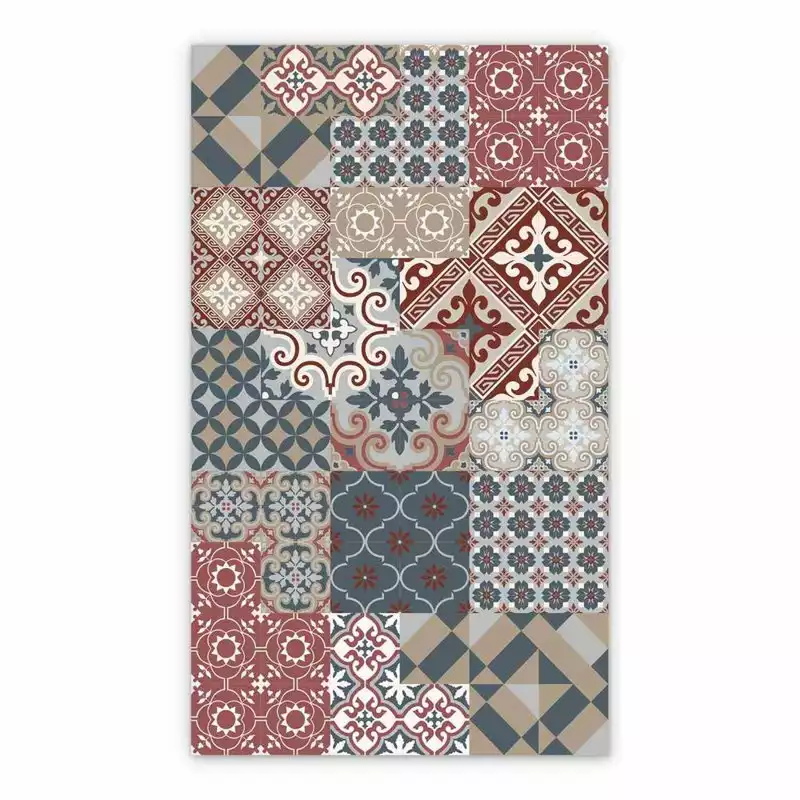 Vinyl floor mat for office chair Patchwork Azulejos flowers