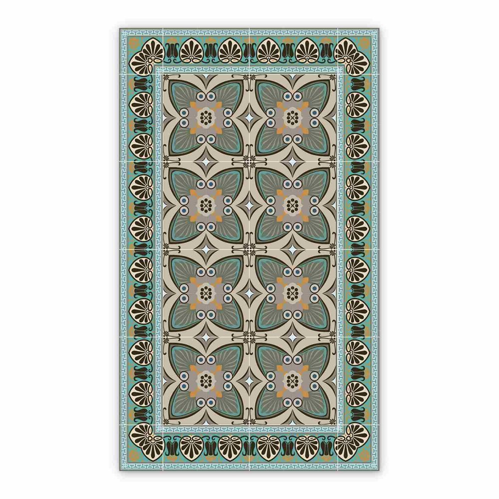 Vinyl floor mat for bathroom Turquoise Flowers Peacock Tail