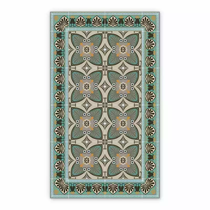 Vinyl floor mat for bathroom Turquoise Flowers Peacock Tail