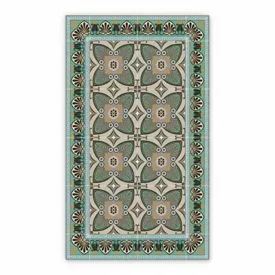 Vinyl floor mat for bathroom Turquoise Flowers Peacock Tail