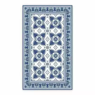 Vintage Vinyl floor mat Blue Flowers Peacock Tail