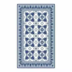 Vintage Vinyl floor mat Blue Flowers Peacock Tail