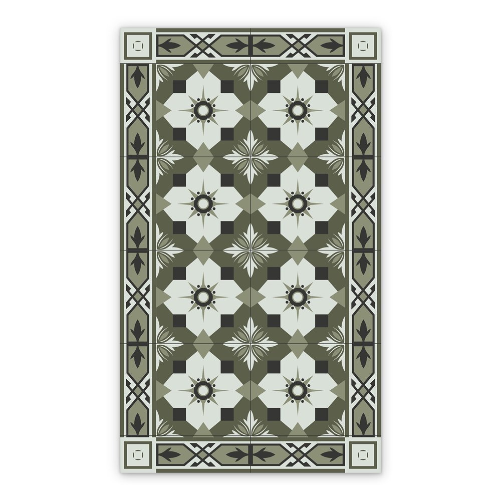 Vinyl floor mat for kitchen Geometric green tiles Azulejos