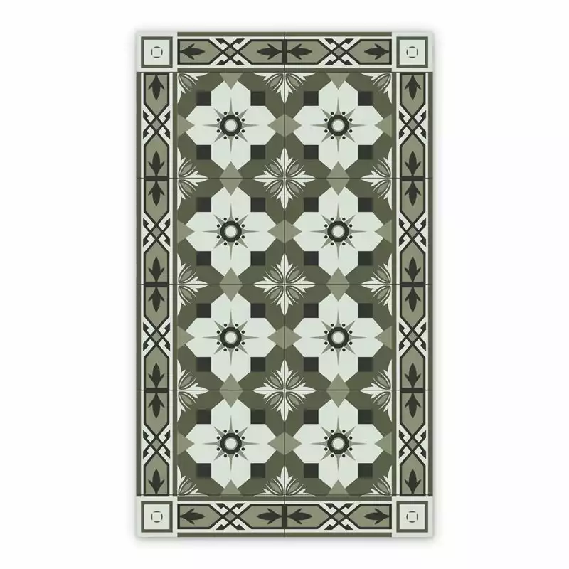 Vinyl floor mat for kitchen Geometric green tiles Azulejos